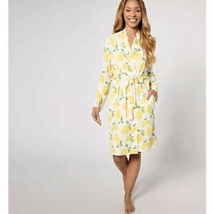 Bumblebella Jill‎ Martin Womens L Dreamy Jersey Spa Robe Lemon Toss Yellow NWOT)